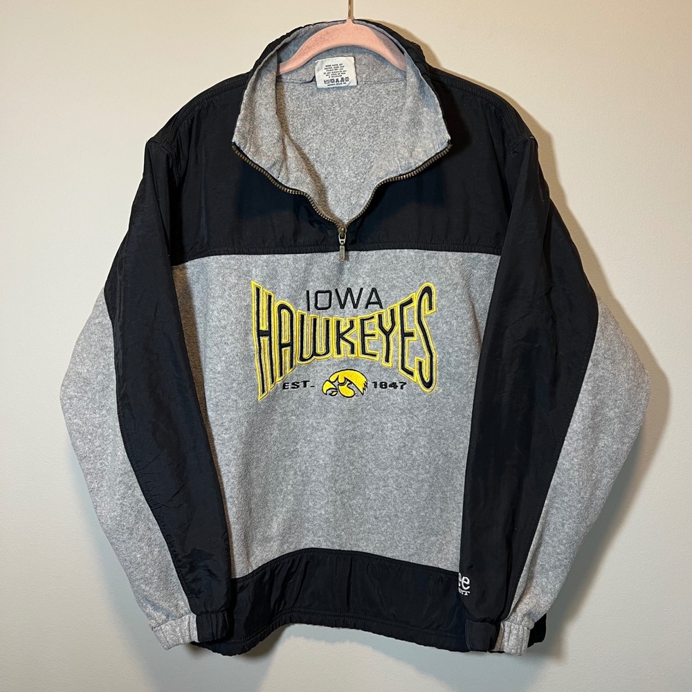 Lee Sport Iowa Hawkeyes Quarter Zip Fleece Pullover Jacket Gray Black Medium